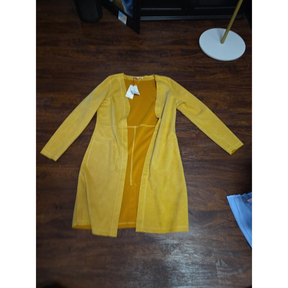 Solitaire Faux Suede Duster Cardigan Small Mustard Yellow Long Jacket NWT